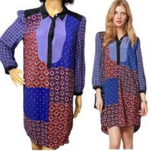 Anthropologie Dresses & Skirts - Anthropologie Moulinette Souers Shirt Dress Patchwork Silk Foulard Tunic Cottage